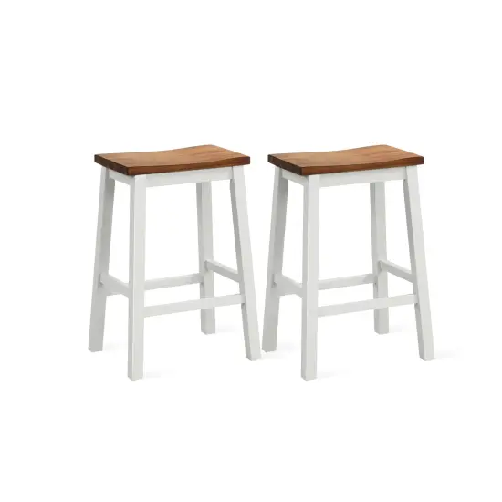 Rubber Wood Acacia Wood Saddle Bar Stools - Set of 2 {1}