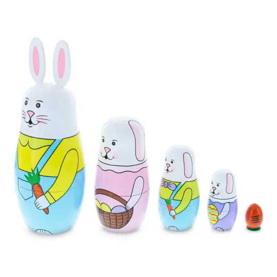 Set of 5 Bunnies Wooden Nesting Dolls 7 Inches Tall {4}