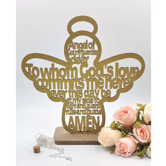 12pcs Wooden Centerpiece Cross Guardian Angel Baby Wings Gold {2}