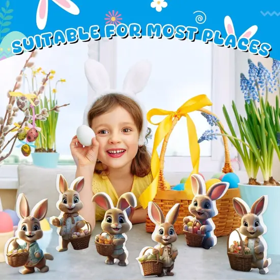 6 PCS Easter Bunny Decorations Indoor, Easter Bunny Wooden Signs, Table Centerpieces Easter Rabbit with Basket Egg {2}