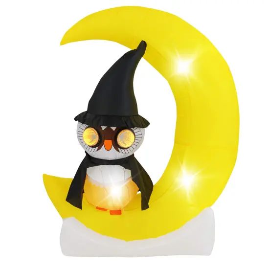 Inflatable Owl on Moon LED Lighted Halloween Decoration with Large Moon and Wizard Owl {4}
