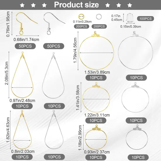 700pcs Hypoallergenic Earring Making Kit, Gold/Silver Plated Earring Hooks, Earring Beading Hoop, Clear Rubber Earring Backs, Jump Rings for DIY Jewelry Making, Earring Making Supplies {4}