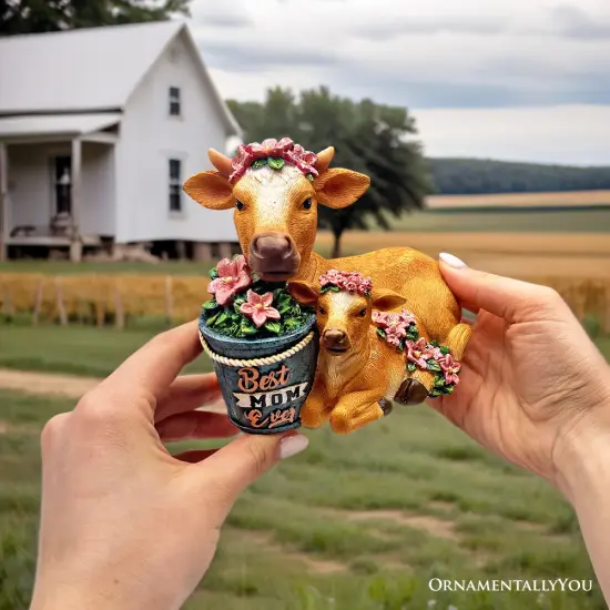 Best Mom Cow and Calf Charming Figurine, 6" Keepsake Jersey Statue and Mother&rsquo;s Day Gift {6}