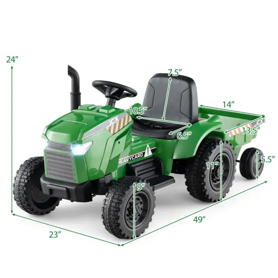 Green Plastic 12V 2-in-1 Kids Ride On Tractor with Trailer, 3-Gear Shift, Battery-Powered {3}