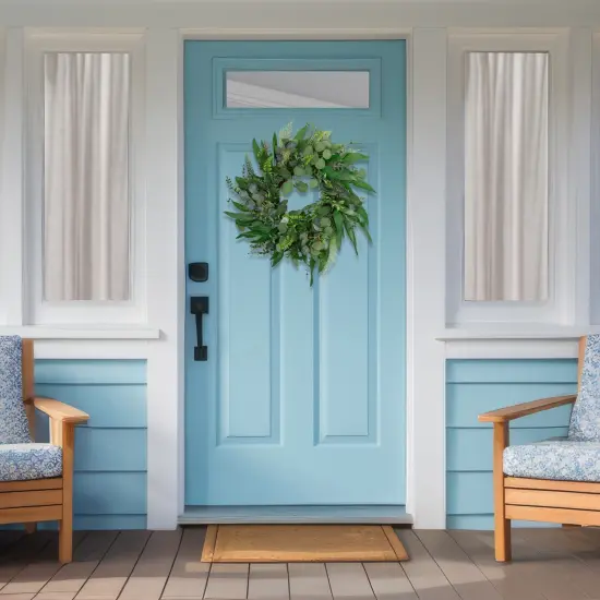 Northlight Eucalyptus and Fern Mixed Foliage Artificial Spring Wreath - 24" Green {4}