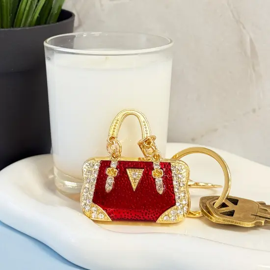 Wrapables Stylish Crystal Rhinestone Handbag Shaped Purse Charm Keychain, Red {6}
