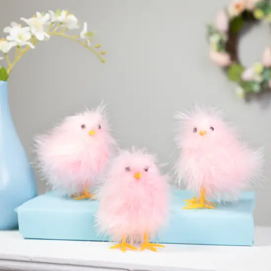 Northlight Furry Chicks Easter Figurines - 3.25" - Pink - Set of 3 {1}