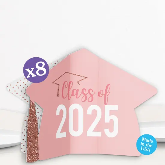 Big Dot of Happiness 8 Count Dusty Rose Gold Graduation 3D Centerpiece Table Decorations, Freestanding Class of 2025 Pink Grad Party Centerpieces {1}