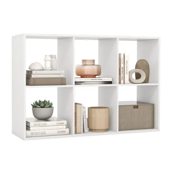White 6 Storage Cube Bookshelf with Back Guardrail Perfect Addition for Any Room {4}