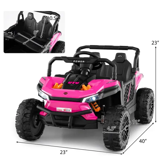 Red 12V Ride-On Truck Off-Road UTV for Kids with Parental Remote & LED Lights Pink {3}
