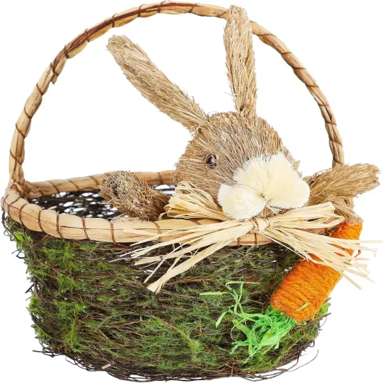 Bunny Easter Woven Basket for Party Favors, Handmade Wicker Rattan Easter Candy Eggs Baskets for Kids, Cute Rabbit Picnic Hamper for Easter Egg Hunt Party Gifts Toy Storage {1}