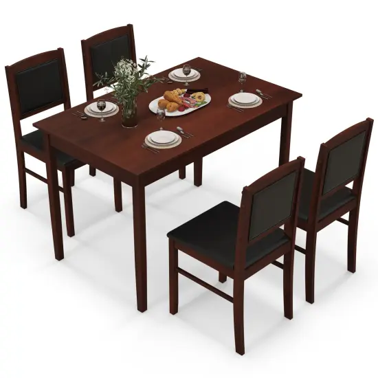 5-Piece Dining Set for 4 with Rubber Wood Legs, Compact Design for Small Dining Room Brown {4}