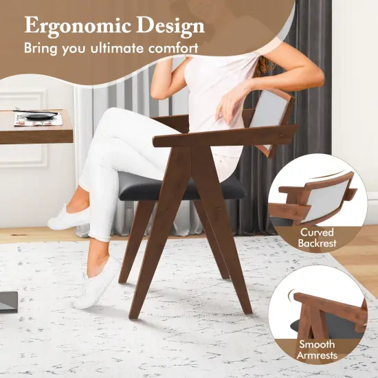 Walnut Wooden Mid-Century Accent Chairs with Leathaire Seat Cushions, Set of 2 {6}