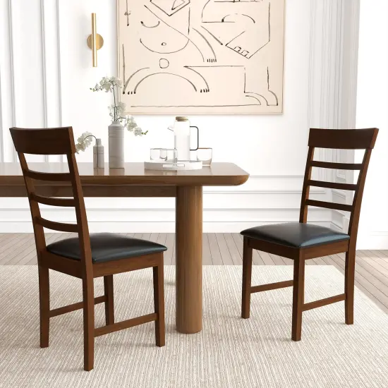 Wooden Dining Chair with Rubber Wood Frame Set of 2-Oak {2}
