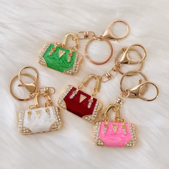 Wrapables Stylish Crystal Rhinestone Handbag Shaped Purse Charm Keychain, Red {3}