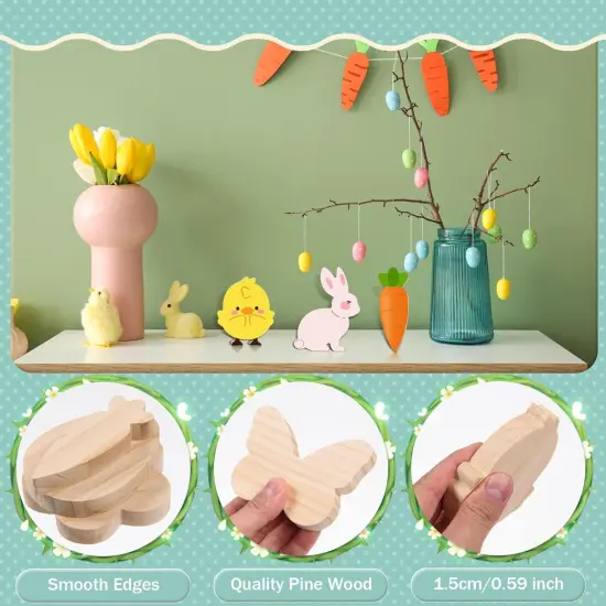 12 Pcs Easter Wooden Cutouts Unfinished Easter Shaped Table Sign Easter Standing Wooden Centerpieces Unpainted Easter Wood Blocks for DIY Crafts School Art Projects Easter Spring Decor,6 Style {5}