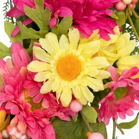 Northlight Gerbera Daisy, Berries and Daisy Floral Spring Wreath - 23" - Pink/Yellow {6}
