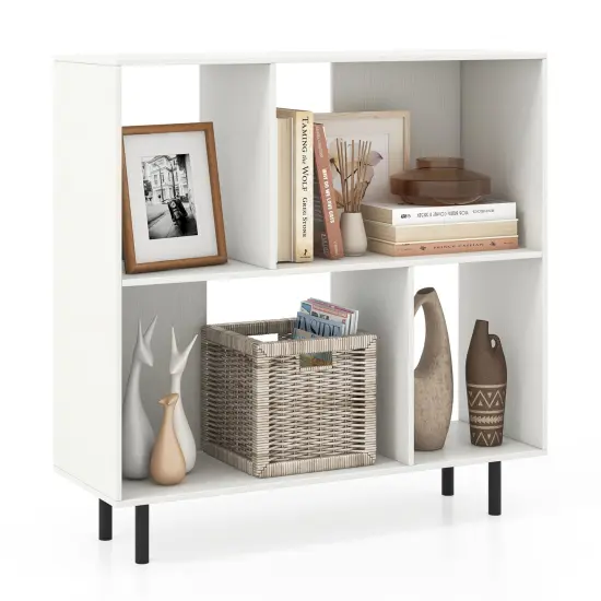 3-Tier Open Shelf Bookcase with 4 Compartments and 4 Metal Support Legs White {4}