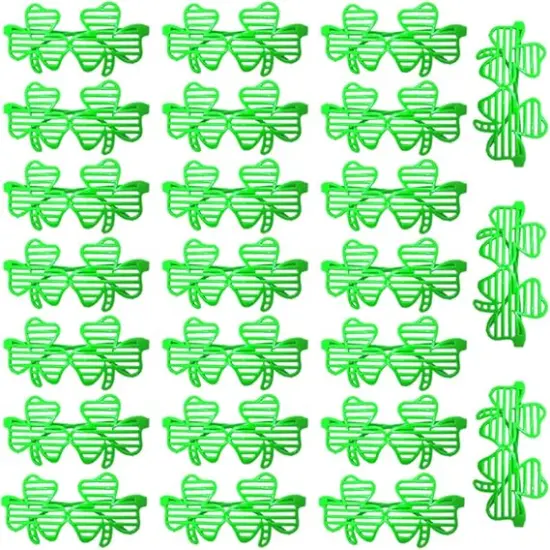 24 PCS St. Patricks Day Shamrock Glasses, Green Plastic Shutter Glasses Four Leaf Clover Eyeglasses for St. Patrick's Day Costume Party, Irish Photo Props, St Pattys Party Supplies Decor {1}