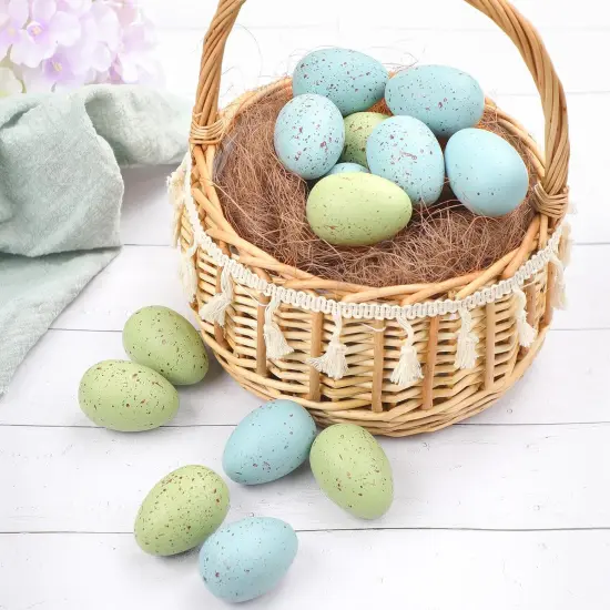16 Pcs Pastel Easter Eggs with Chicken Nest Easter Table Centerpiece Plastic Green Blue Speckled Eggs for Spring Filler Baskets DIY Home Farmhouse Table Decoration {3}