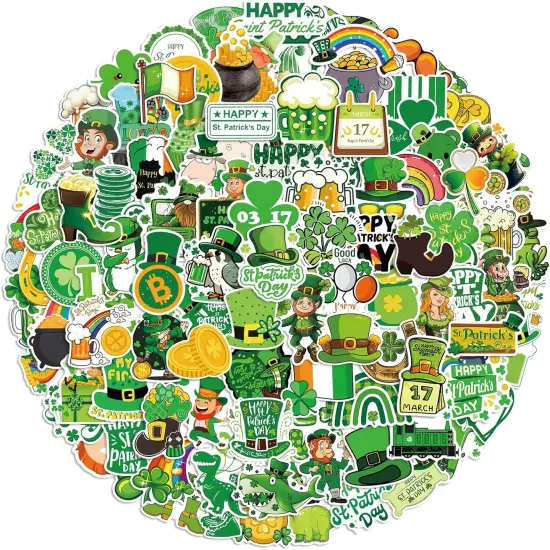105 PCS St Patricks Day Stickers, Vinyl Waterproof Shamrock Stickers Irish Day Decals {1}