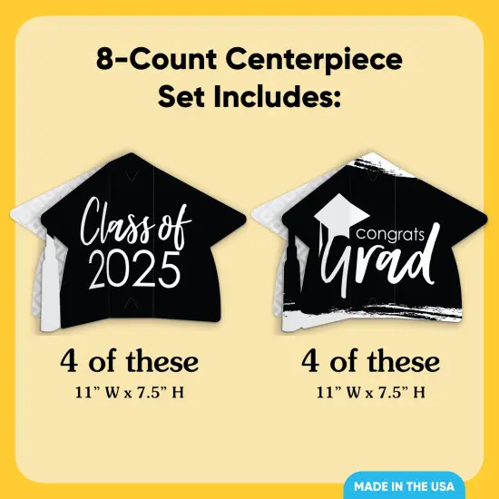 Big Dot of Happiness 8 Count Black and White Graduation 3D Centerpiece Table Decorations, Freestanding Class of 2025 Grad Party Centerpieces {5}