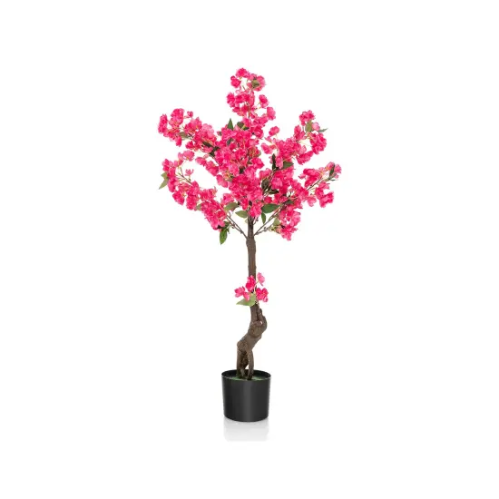 2 Pack 41 Inch Artificial Plum Blossom Tree Fake Floral Plant with 92 Flowers-Red {4}