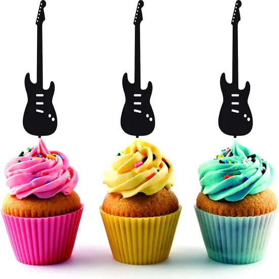 Stratocaster Guitar Silhouette Acrylic Cupcake Toppers 12 pcs {1}