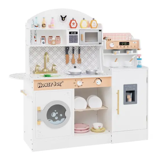 Kids Kitchen Set Wooden with Coffee Makers and Accessories-White {1}