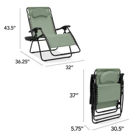 Best Choice Products Oversized Zero Gravity Chair, Folding Outdoor Patio Recliner w/ Cup Holder Sage Green {2}