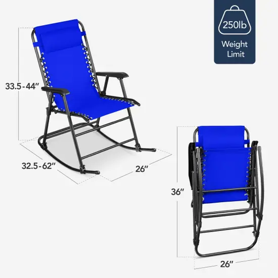 Best Choice Products Folding Outdoor Zero Gravity Rocking Lounge Chair w/ Headrest Pillow Cobalt Blue {2}