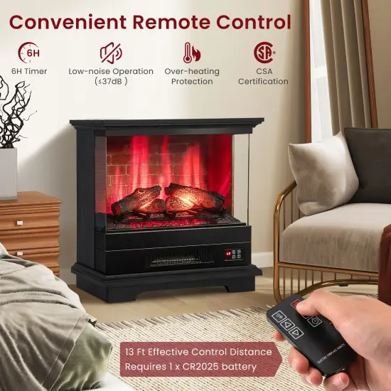 27 Inch Freestanding Fireplace with Remote Control Black {5}