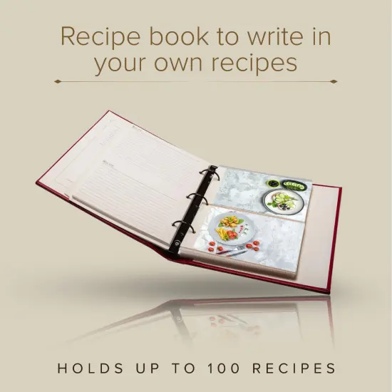 Gallery Leather Recipe book to write your own recipes - 3 Ring Recipe Binder With Protective Plastic Sleeves, Blank Cards, 25 Pocket Pages and Ivory Cards, Refillable - 9.25 x 8 " Frprt Met Purple {4}