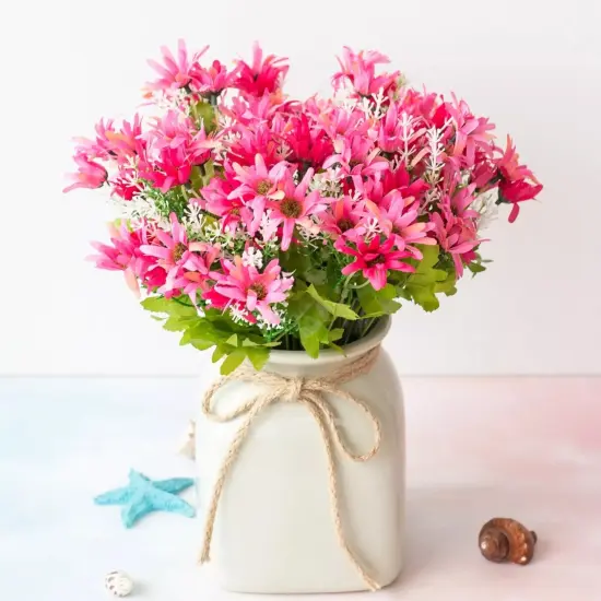 4pcs 18 Heads Artificial Daisy Flower Branch Home Wedding Party Decoration Fuchsia {1}