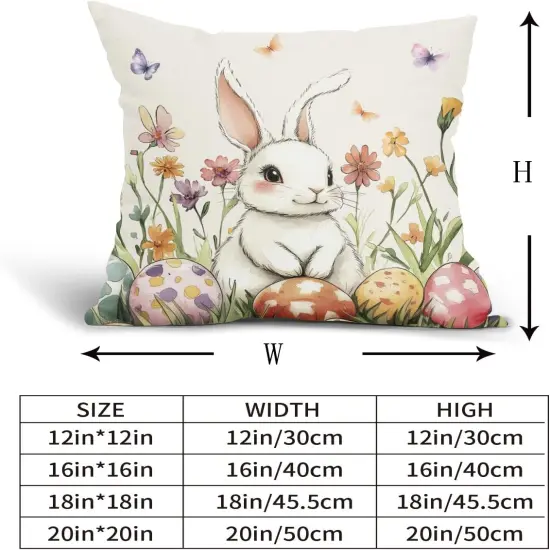 Happy Easter Pillow Covers 18x18 Inch Cute Bunny Easter Egg and Floral Outdoor Throw Pillows Set of 2 Spring Flowers Pillowcases {5}