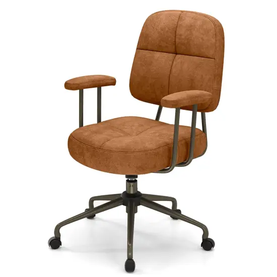 Height Adjustable Upholstered Office Chair with Cushioned Back and 5-Rolling Casters {4}