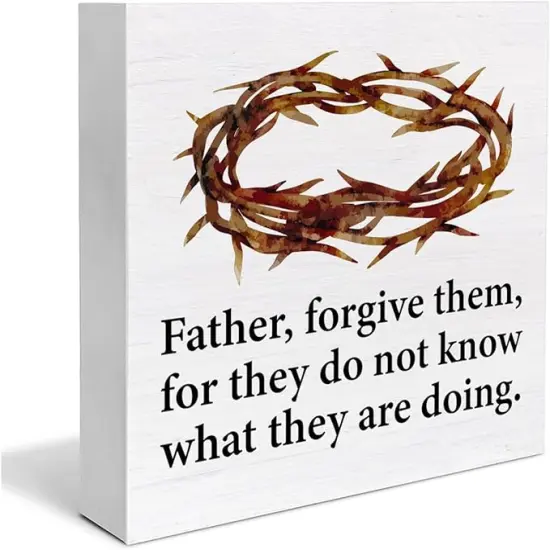 Christian Easter Decor Rustic Religious Wooden Sign Farmhouse Easter Desk Decorations Home Living Room Shelf Decor 5 x 5 Inches {1}