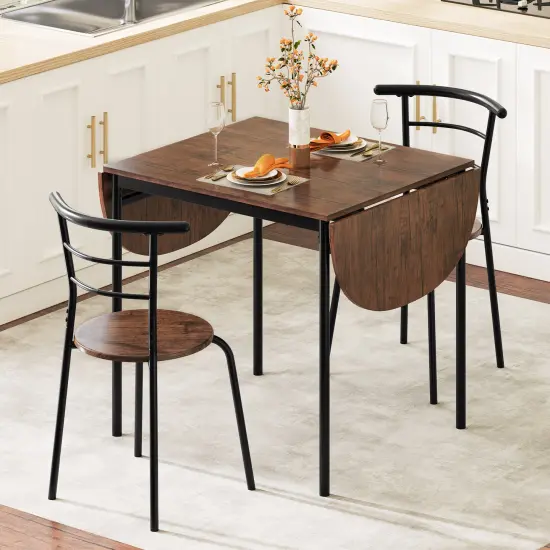 3 Pieces Dining Set with 2 Chairs and Modern Kitchen Table for Small Space-Brown {2}