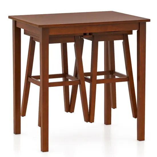 3-Piece Bar Table Set with Pub Table and 2 Saddle Stools-Brown {4}