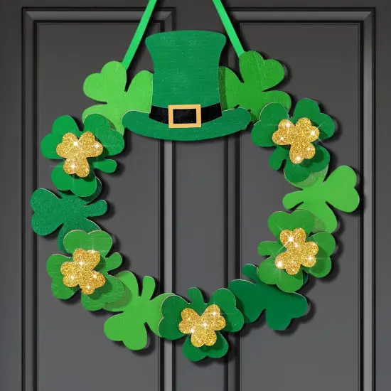 St. Patrick's Day Shamrock Door Wreath Shamrocks Wooden Hanging Sign Lucky Irish Ornament Wood Wreath {1}