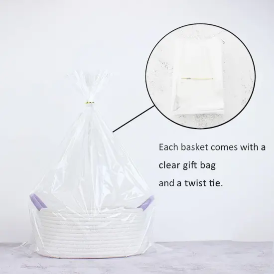 Empty Gift Baskets, Cute Woven Baskets for Storage, Small White Cotton Rope Baskets with Purple Handles for Women, Baby, Kid&rsquo;s, Pets Storage(Oval, 12"x 8"x 5") {2}