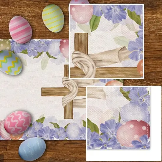 He is Risen Table Runner Easter Egg Spring Jesus Ressurrection Cross Home Kitchen Dining Room Decoration (13" x 72") {4}