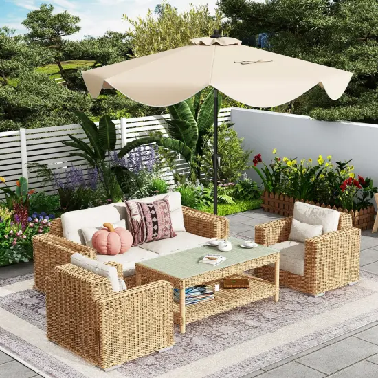 9 FT Outdoor Patio Umbrella with Crank Handle, Push Button Tilt, UV-Resistant Canopy for Sun Protection Beige {2}