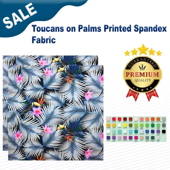 Toucans on Palms Printed Spandex Fabric {1}
