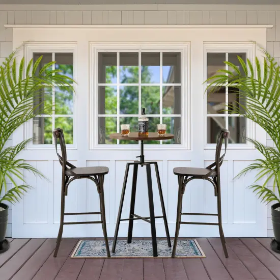 Industrial Rustic High Bar Stools With Solid Elm Wood Seat and Back Support & Bar Table With Adjustable Round {9}