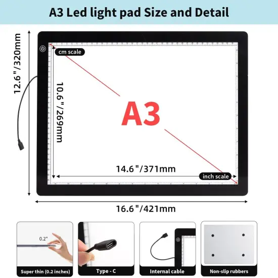 A3 Light Pad for Diamond Painting Kit,4800Lux Super Bright 5mm Ultra Thin Diamond Art Light Board with Stand and Clip {1}
