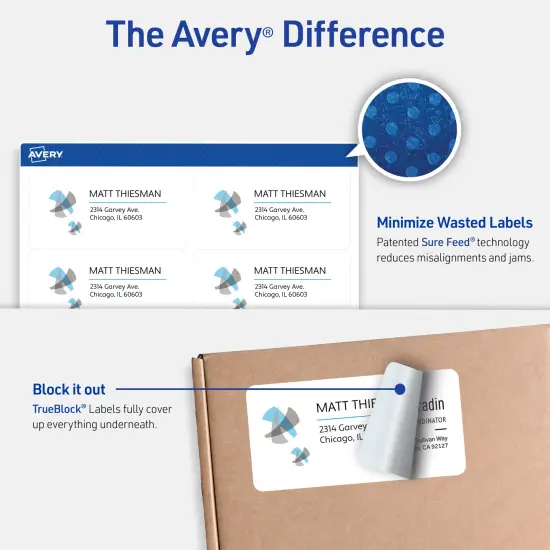 Avery Printable Shipping Labels with Sure Feed, 2" x 4" Customizable Stickers, White, 250 Blank Mailing Labels, Great for Mailing, Shipping, and More (8163) {2}