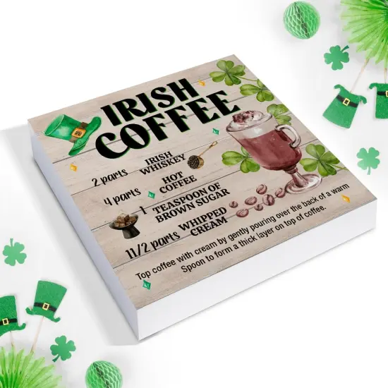 St. Patricks Day Decor, Rustic Irish Coffee Wood Block Sign St Patricks Day Decorations Home Kitchen Tabletop Shelf Desk Decor, 5 X 5 Inches {3}