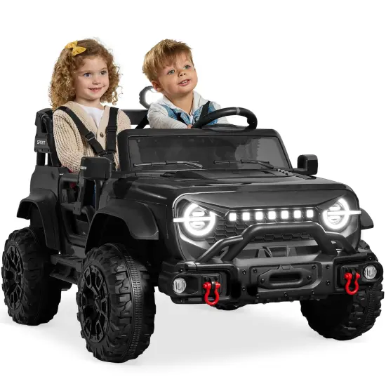Best Choice Products Kids 24V 2-Seater Electric Ride-On Car Truck w/ Parent Control, Bluetooth, LED Lights Black {1}