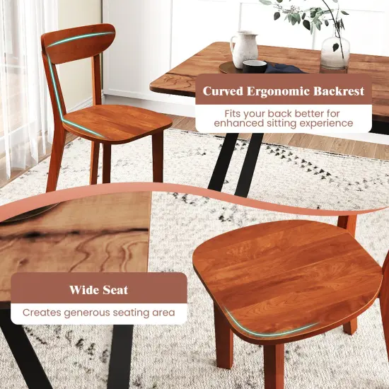 Solid Wood Dining Chair Set of 2 with Curved Backrest and Rubber Wood Frame-Espresso {6}